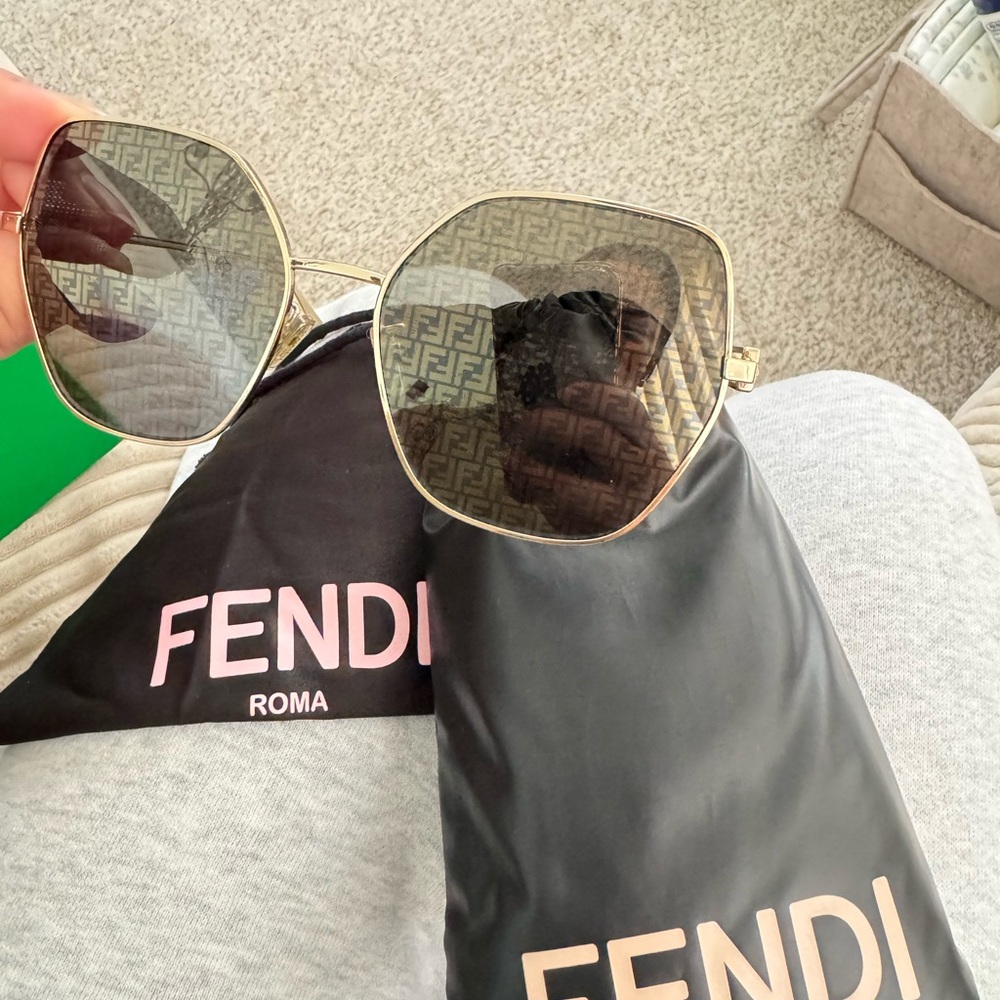 Fendi Gold Frame Sunglasses with Brown Gradient FF Monogram Lenses